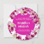 Roze bloemen bruiloft met uitzondering van de date save the date (Voorkant)
