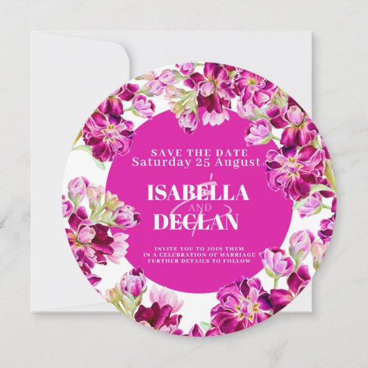 Roze bloemen bruiloft met uitzondering van de date save the date (Voorkant)