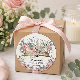 Roze bloemen bruiloft nieuwe hoofdstuk huwelijksfe ronde sticker