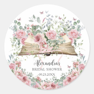 Roze bloemen bruiloft nieuwe hoofdstuk huwelijksfe ronde sticker