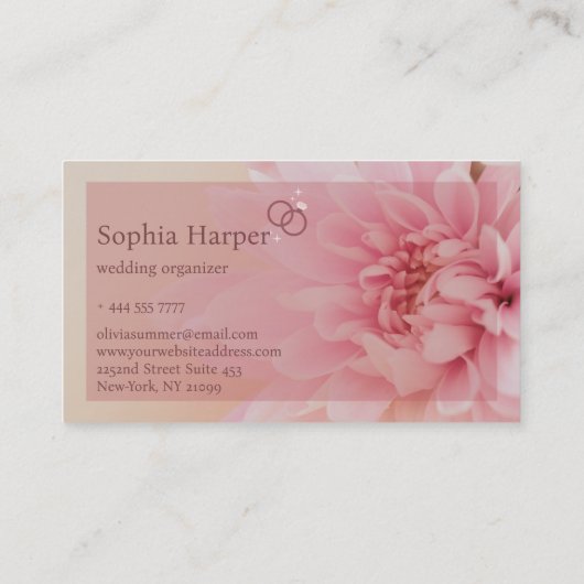 Roze Bloemen Bruiloft Organisator Visitekaartje (Achterkant)