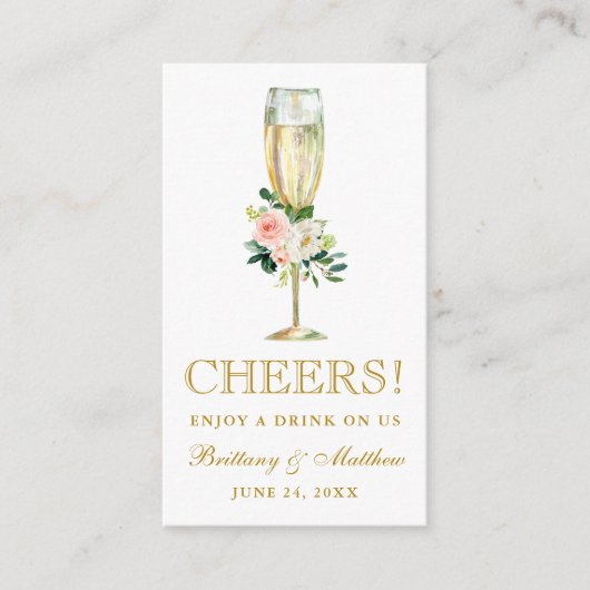 Roze Bloemen Bruiloft Receptie Drink Ticket Kaart (Voorkant)