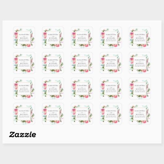 Roze Bloemen Bruiloft Retouradres Labels (Vel)