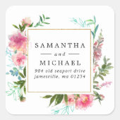 Roze Bloemen Bruiloft Retouradres Labels (Voorkant)