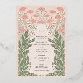 Roze Bloemen Bruiloft Roos Gold Folie Uitnodiging (Voorkant)