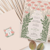 Roze Bloemen Bruiloft Roos Gold Folie Uitnodiging