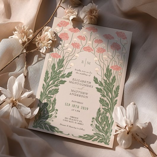 Roze  Bloemen Bruiloft Roos Gold Folie Uitnodiging