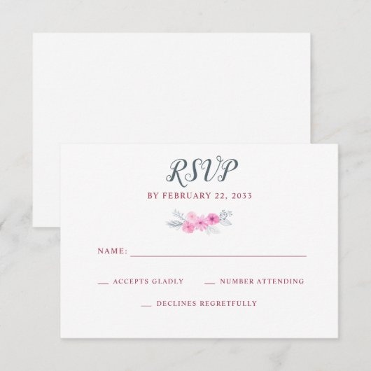 roze bloemen bruiloft RSVP-kaart RSVP Kaartje (Voorkant / Achterkant)