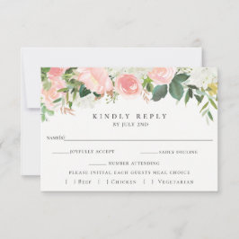 Roze Bloemen Bruiloft RSVP Met Maaltijd Keuze Kaar Kaartje