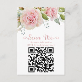 Roze Bloemen Bruiloft RSVP QR Informatiekaartje