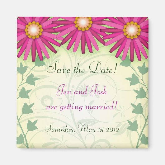 Roze bloemen bruiloft Save the date magneet (Voorkant)