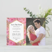 Roze bloemen bruiloft sparen de Datum Fotokaart Save The Date (Staand voorkant)