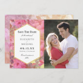 Roze bloemen bruiloft sparen de Datum Fotokaart Save The Date (Voorkant / Achterkant)