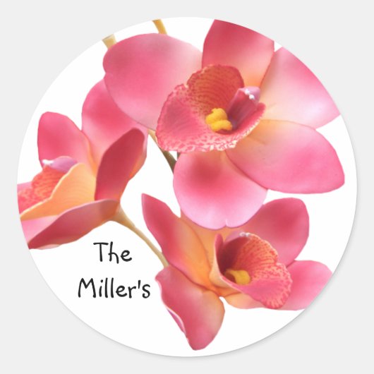 Roze Bloemen Bruiloft Sticker Sjabloon (Voorkant)