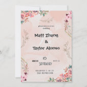 Roze Bloemen Bruiloft Uitnodiging (Voorkant)