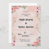 Roze Bloemen Bruiloft Uitnodiging (Voorkant / Achterkant)