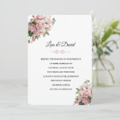 Roze bloemen bruiloft uitnodiging (Staand voorkant)