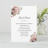 Roze bloemen bruiloft uitnodiging (Staand voorkant)