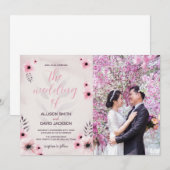 Roze Bloemen bruiloft uitnodigingen met foto (Voorkant / Achterkant)