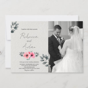 Roze Bloemen bruiloft uitnodigingen met foto