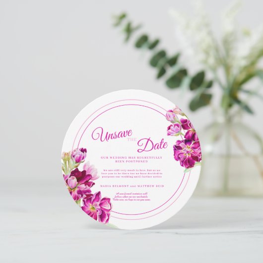 Roze bloemen bruiloft voor de datum rond kaart (Staand voorkant)