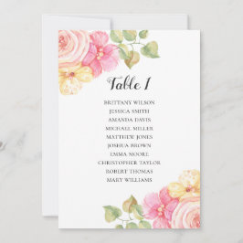 Roze bloemen bruiloft zitplaatsenkaart. Tafelplan Kaart