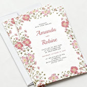 Roze bloemen bruiloftsinvatie kaart
