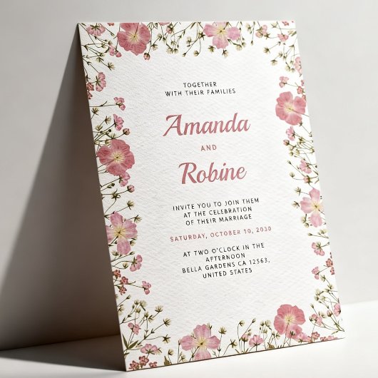 Roze bloemen bruiloftsinvatie kaart