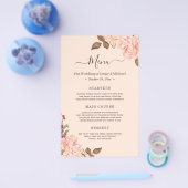 Roze bloemen bruiloftsmenu flyer (Enkel)