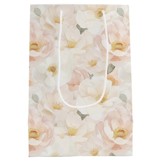 Roze Bloemen Bruiloftsontbijt Medium Cadeauzakje (Achterkant)