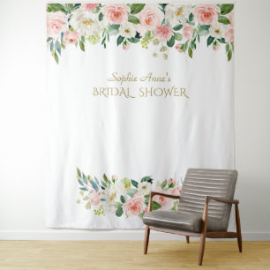 Roze Bloemen Bruiloftsshower Fotohokje Achtergrond Wandkleed