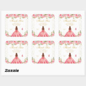 Roze Bloemen Bruin Haar Prinses Verjaardagsfeest Vierkante Sticker (Vel)