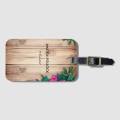 Roze bloemen bruin hout bagagelabel (Voorkant (horizontaal))