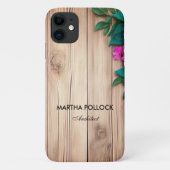 Roze bloemen bruin hout Case-Mate iPhone case (Achterkant)