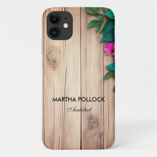 Roze bloemen bruin hout Case-Mate iPhone case