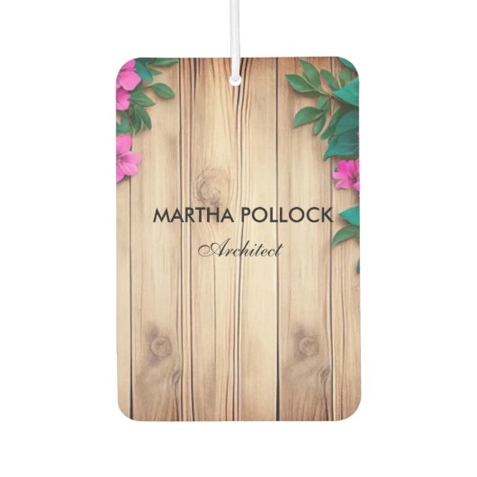 Roze bloemen bruin hout luchtverfrisser (Voorkant)