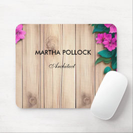 Roze bloemen bruin hout muismat