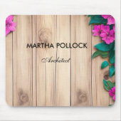 Roze bloemen bruin hout muismat (Voorkant)