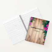 Roze bloemen bruin hout notitieboek (Binnen)