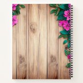 Roze bloemen bruin hout notitieboek (Achterkant)