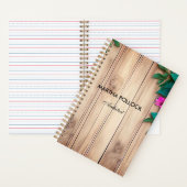 Roze bloemen bruin hout notitieboek (Binnen)