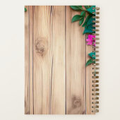 Roze bloemen bruin hout notitieboek (Achterkant)