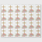 Roze Bloemen Bruin Religieus Kruis Pasen Cadeaupapier (Vlak)