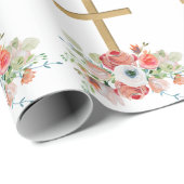 Roze Bloemen Bruin Religieus Kruis Pasen Cadeaupapier (Rol Hoek)