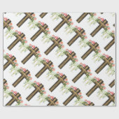Roze Bloemen Bruin Religieus Kruis Pasen Cadeaupapier (Vlak)