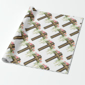 Roze Bloemen Bruin Religieus Kruis Pasen Cadeaupapier (Uitgerold)