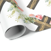 Roze Bloemen Bruin Religieus Kruis Pasen Cadeaupapier (Rol Hoek)