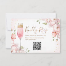 Roze Bloemen Brunch & Bruisende Wijn Bruiloft QR R