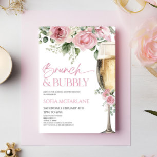 Roze Bloemen Brunch en Bubbly Vrijgezellenfeest Br Kaart