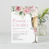 Roze Bloemen Brunch en Bubbly Vrijgezellenfeest Br Kaart (Staand voorkant)